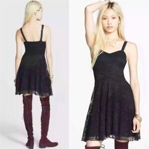 Free People XS Black Blue Lace Fit Flare Mini Goth Dress